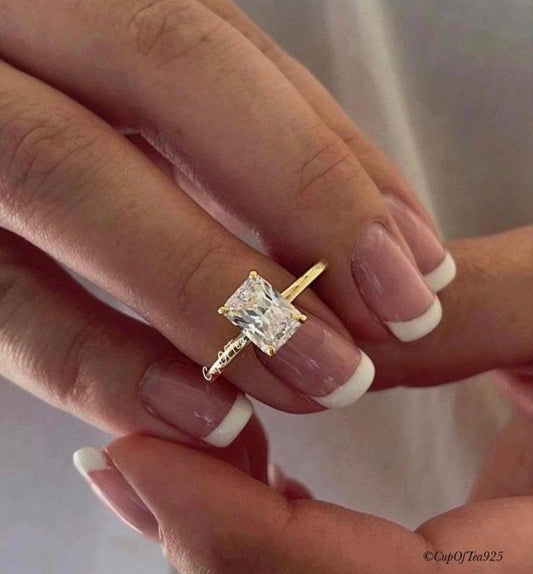 Customer ordered 2CT radiant cut moissanite in 10K solid yellow gold, size 6