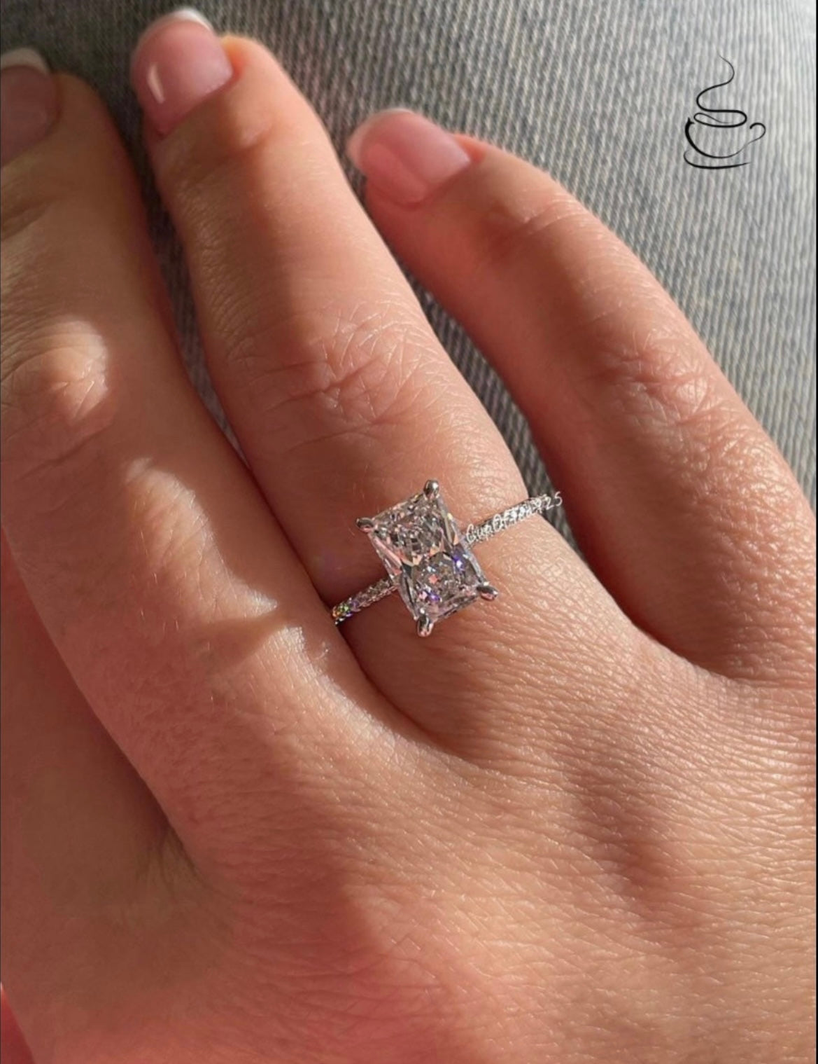 The Harmony. Sterling Silver 925 engagement ring with 2.25CT radiant cut simulated diamond and hidden halo.