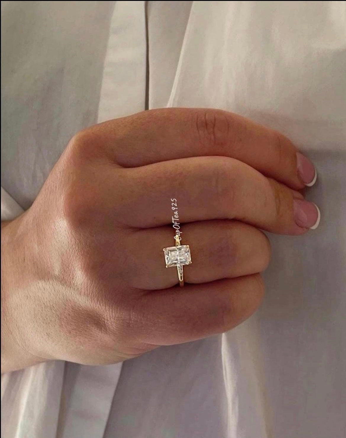 The Alessandra. 18K Yellow Gold Vermeil Engagement Ring with 2CT radiant Cut Simulated Diamond