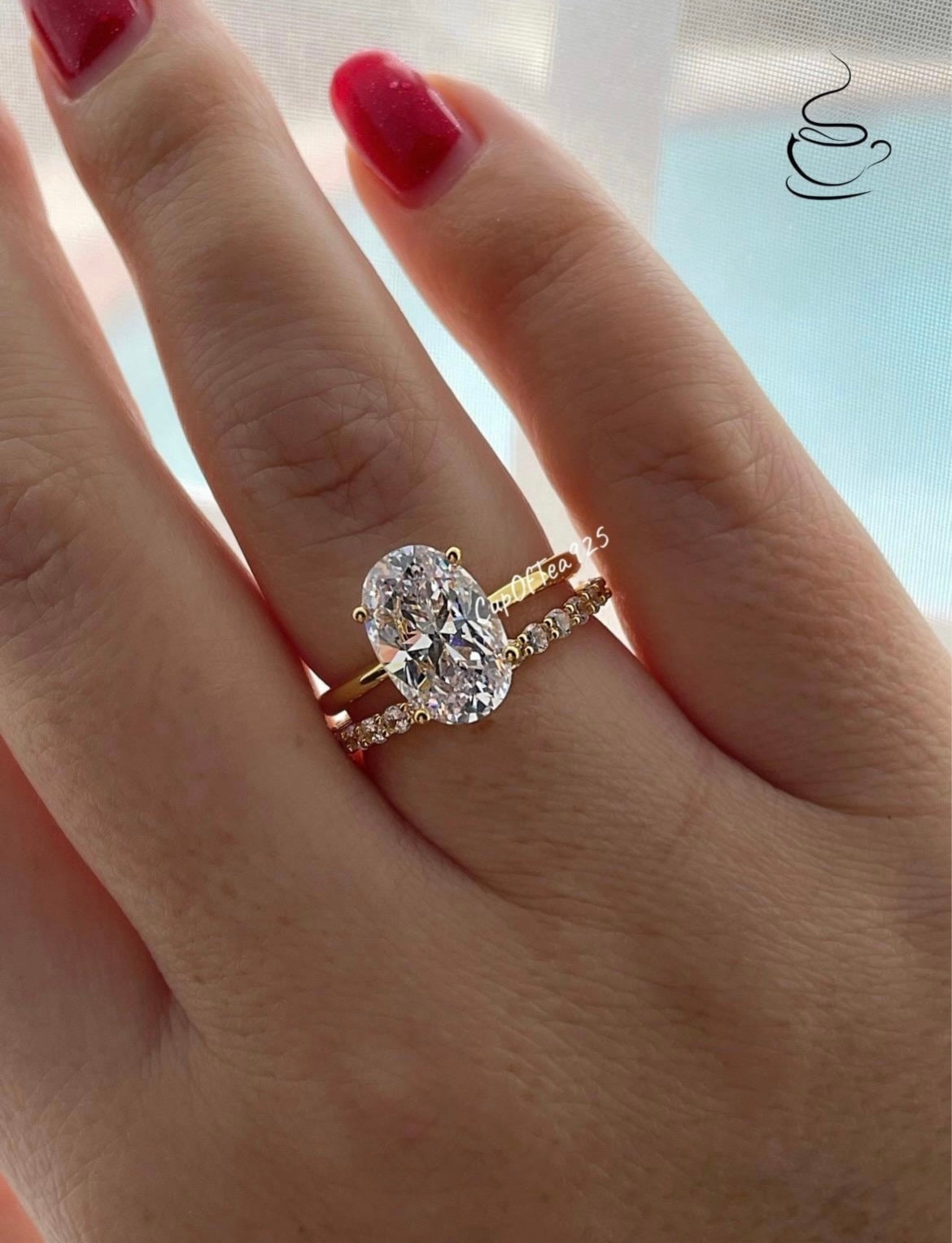 Yellow Gold , rose gold, white gold over Sterling Silver 925 bridal set with 3.5CT or 2.5CT oval cut Solitare ring and half eternity band