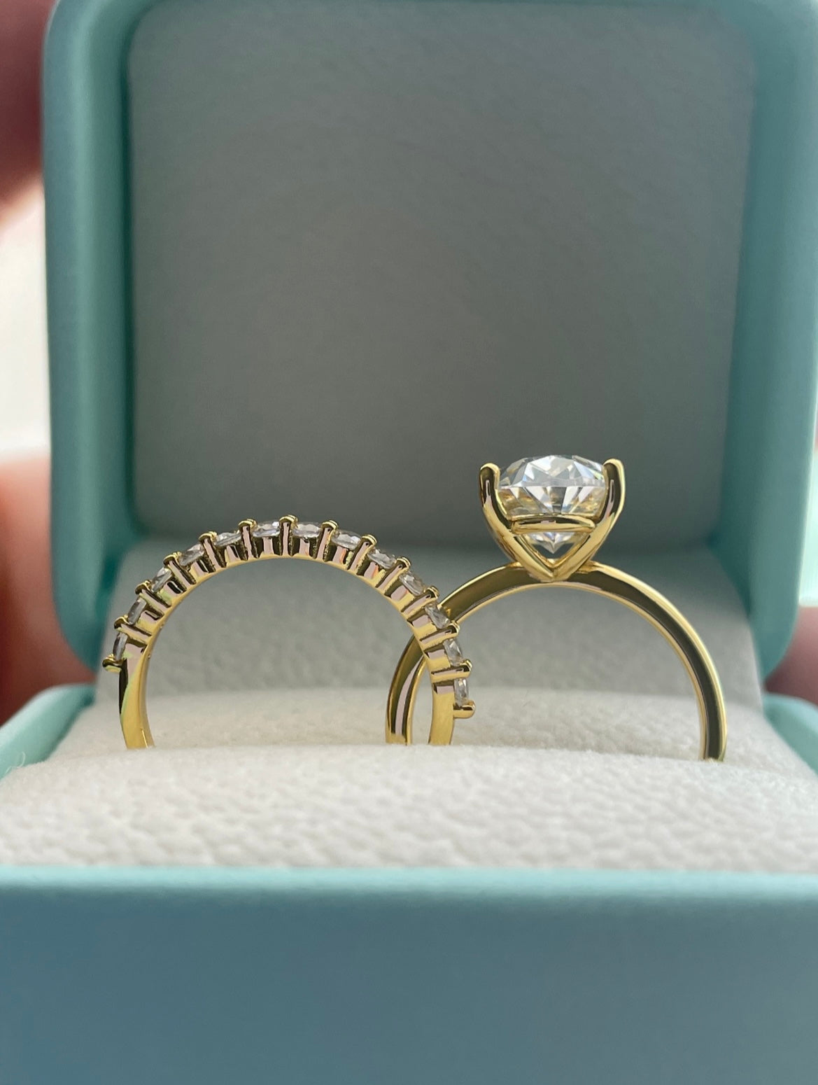 Yellow Gold , rose gold, white gold over Sterling Silver 925 bridal set with 3.5CT or 2.5CT oval cut Solitare ring and half eternity band