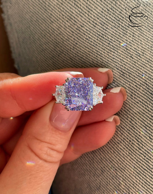 6.7CT radiant cut crushed ice simulated diamond ring in sterling silver 925