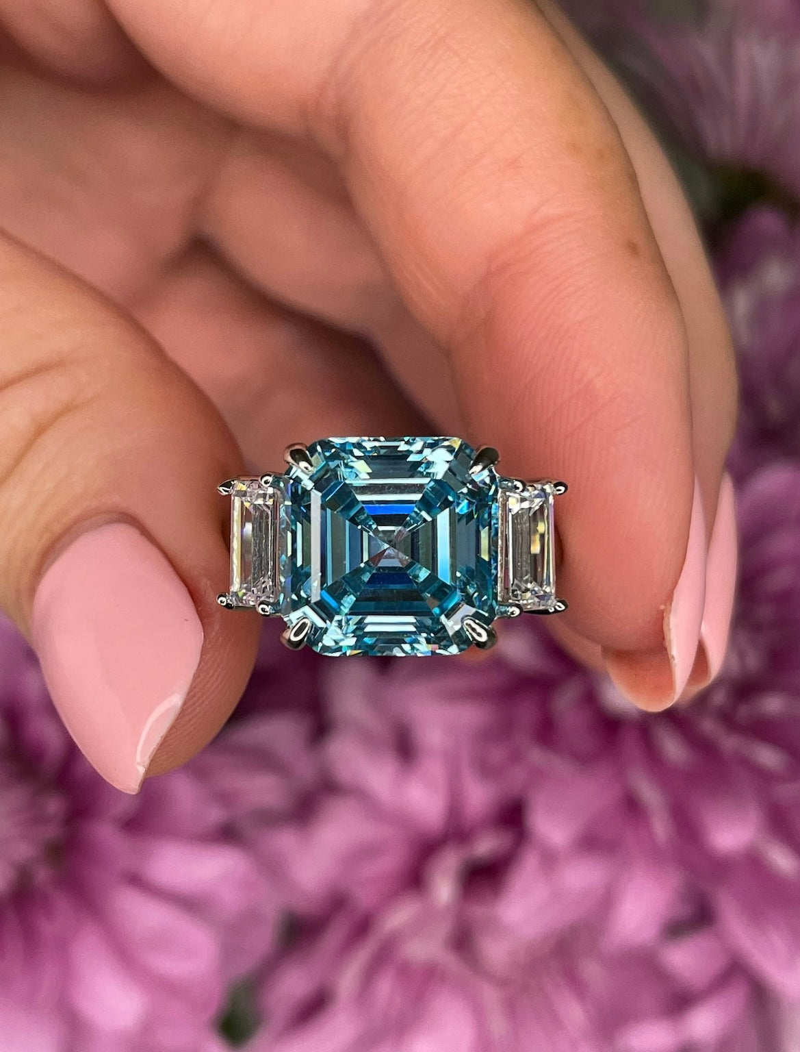 Sterling Silver 925 engagement ring with 7CT Asher Cut Aquamarine