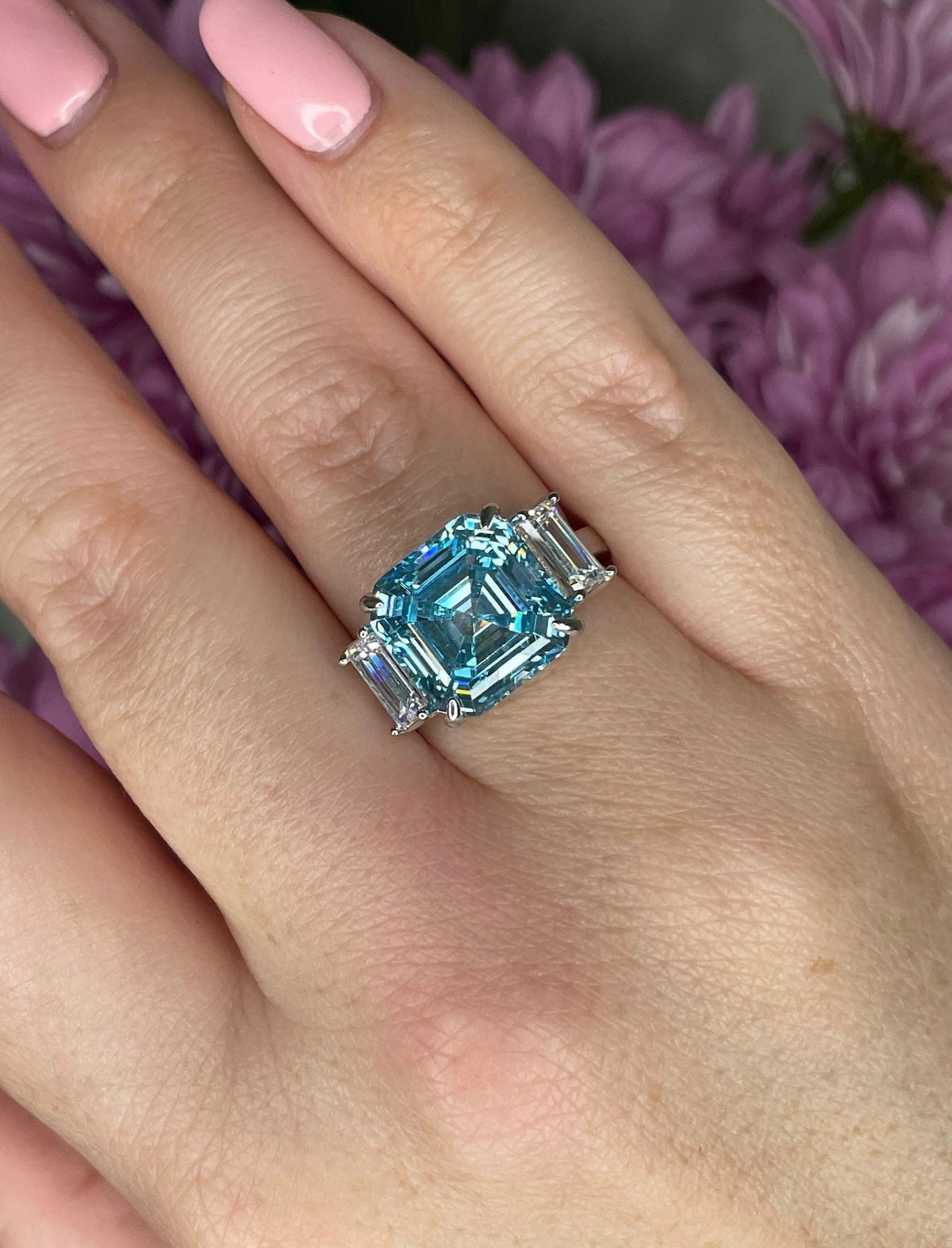 Sterling Silver 925 engagement ring with 7CT Asher Cut Aquamarine