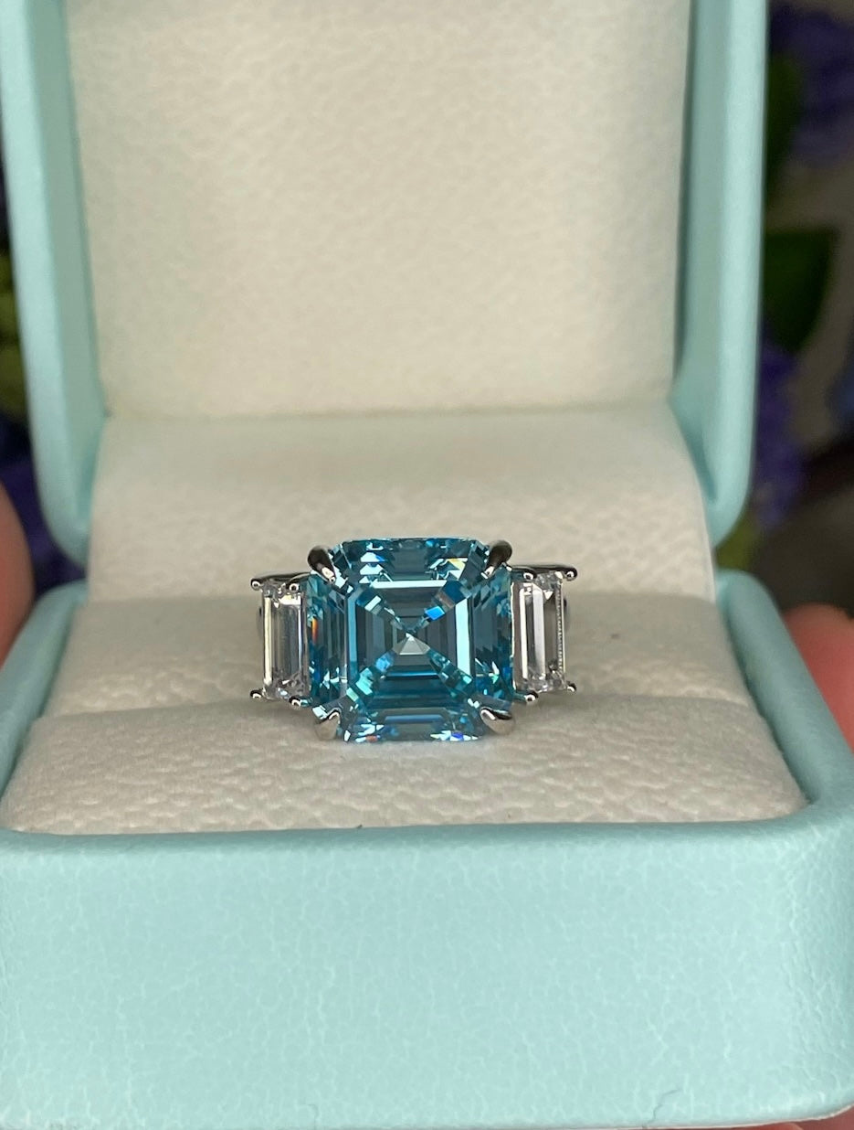 Sterling Silver 925 engagement ring with 7CT Asher Cut Aquamarine