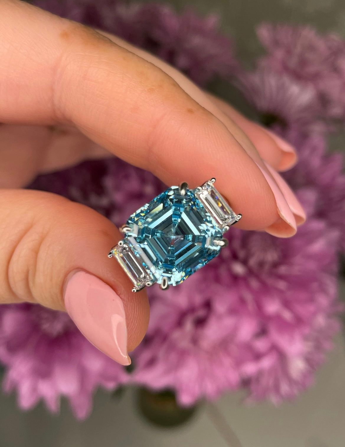 Sterling Silver 925 engagement ring with 7CT Asher Cut Aquamarine