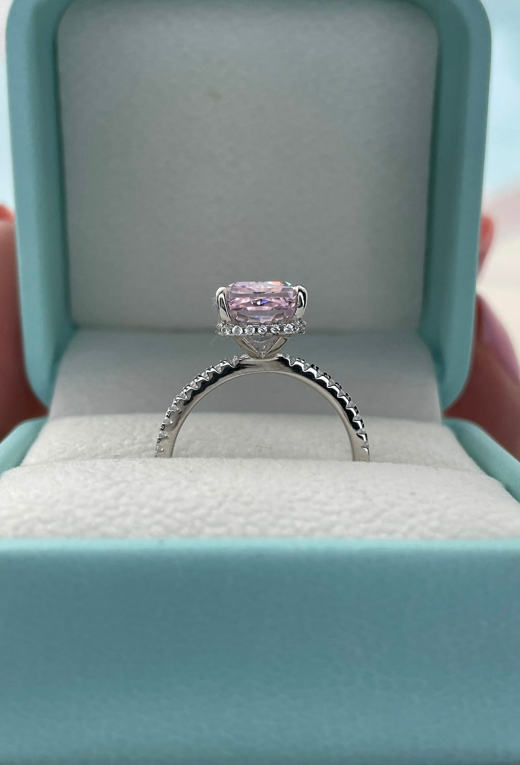 Sterling Silver 925 ring with 3.3CT crushed ice pink radiant cut simulated diamond