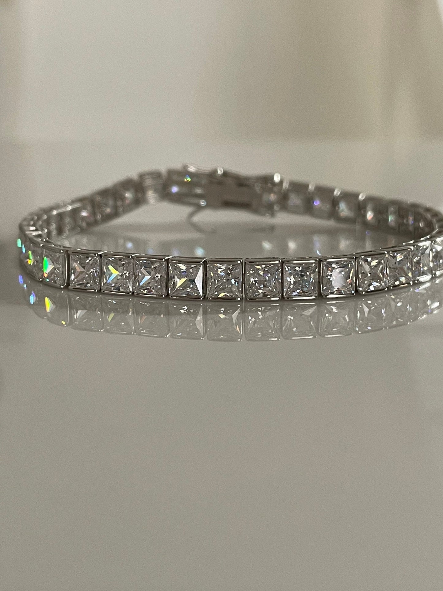 Sterling Silver 925 Tennis Bracelet with The Finest 5A princess cut CZ Diamonds