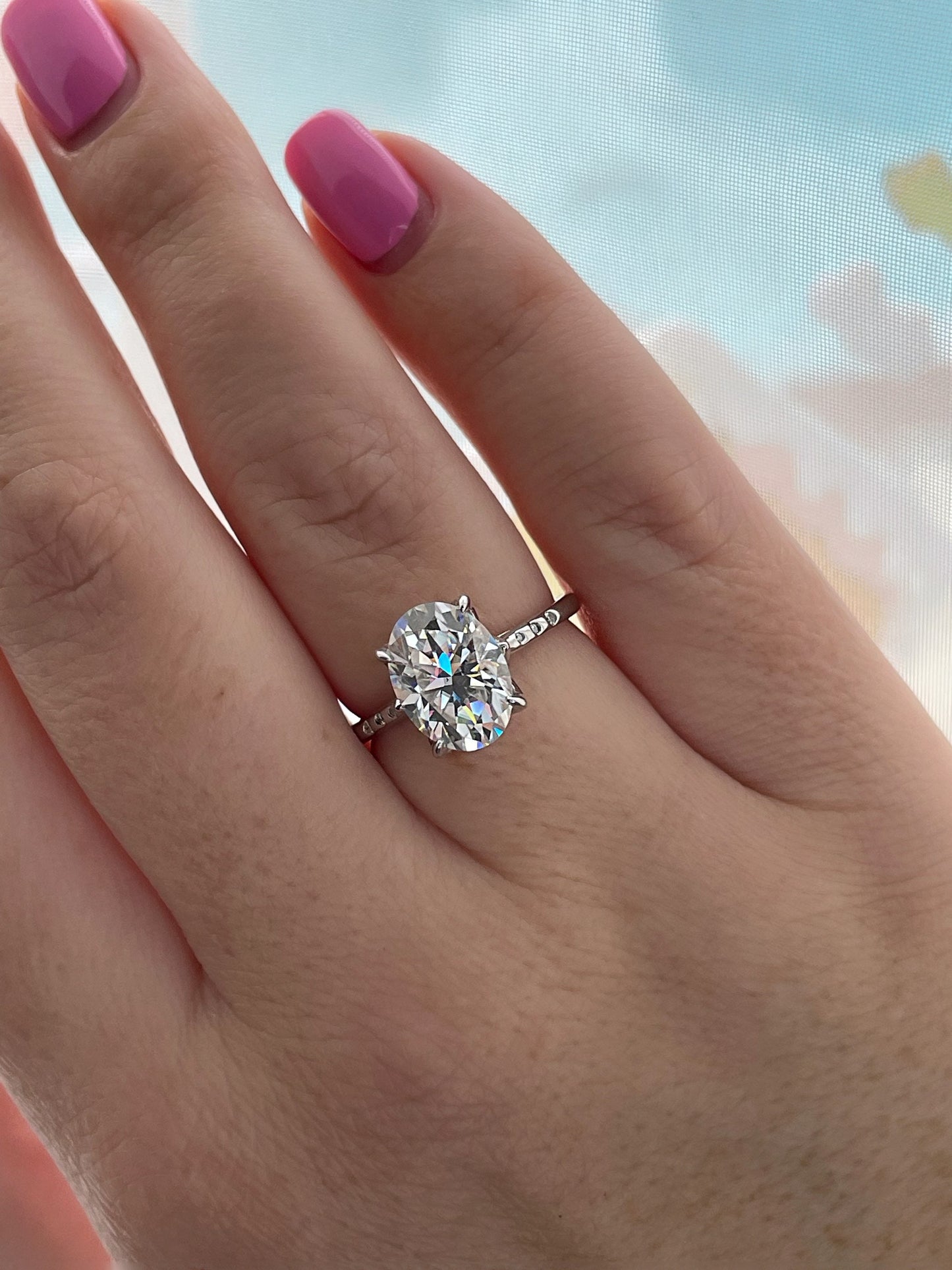 Sterling Silver 925 engagement ring with 4CT (9mm*11mm) oval cut D color VVS Moissanite