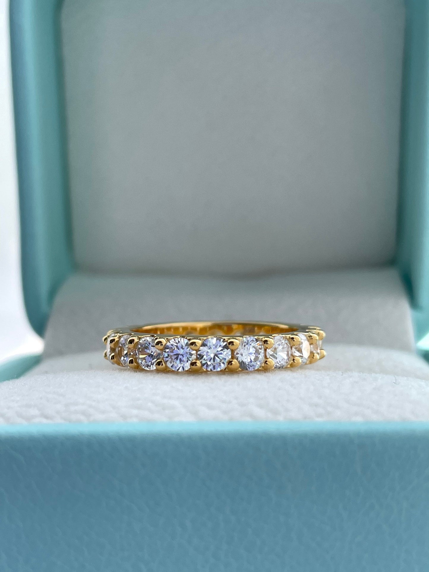 The Scarlett. Yellow Gold Vermeil Full Eternity Band with the finest 3mm simulated diamonds