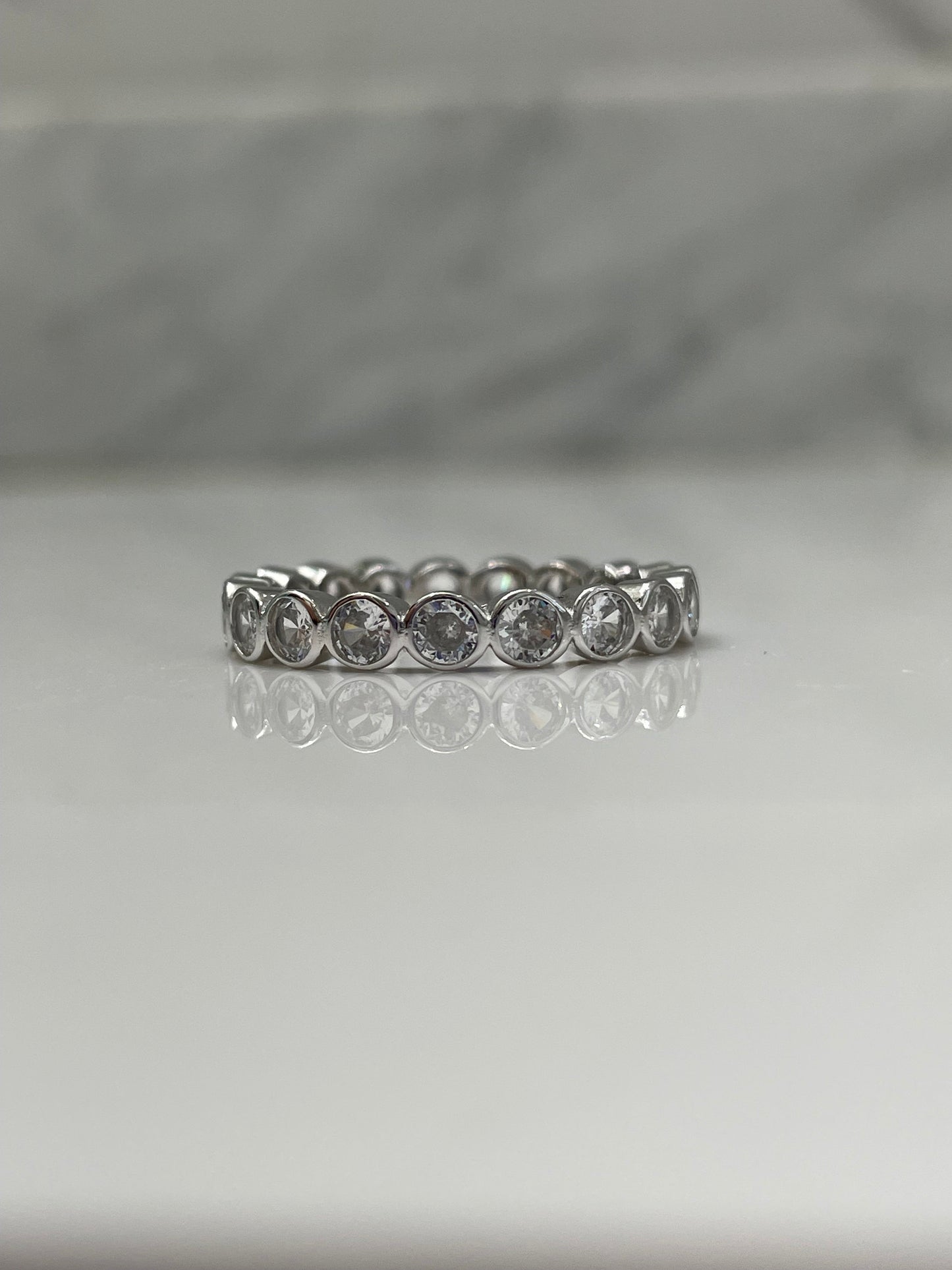 The Sloan. Sterling Silver 925 3.5mm Bezel Eternity Band With CZ Diamonds