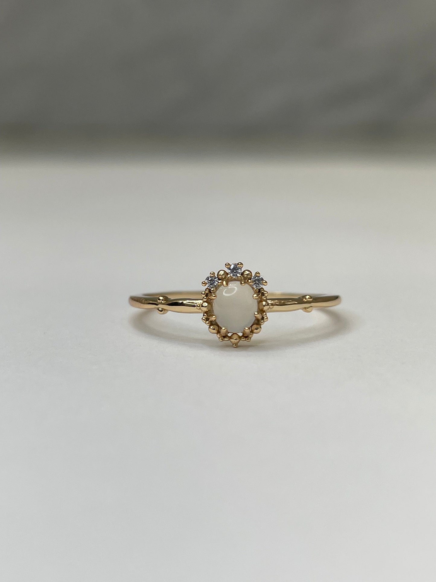 Natural moonstone ring. Yellow gold over Sterling silver 925 ring with natural moonstone