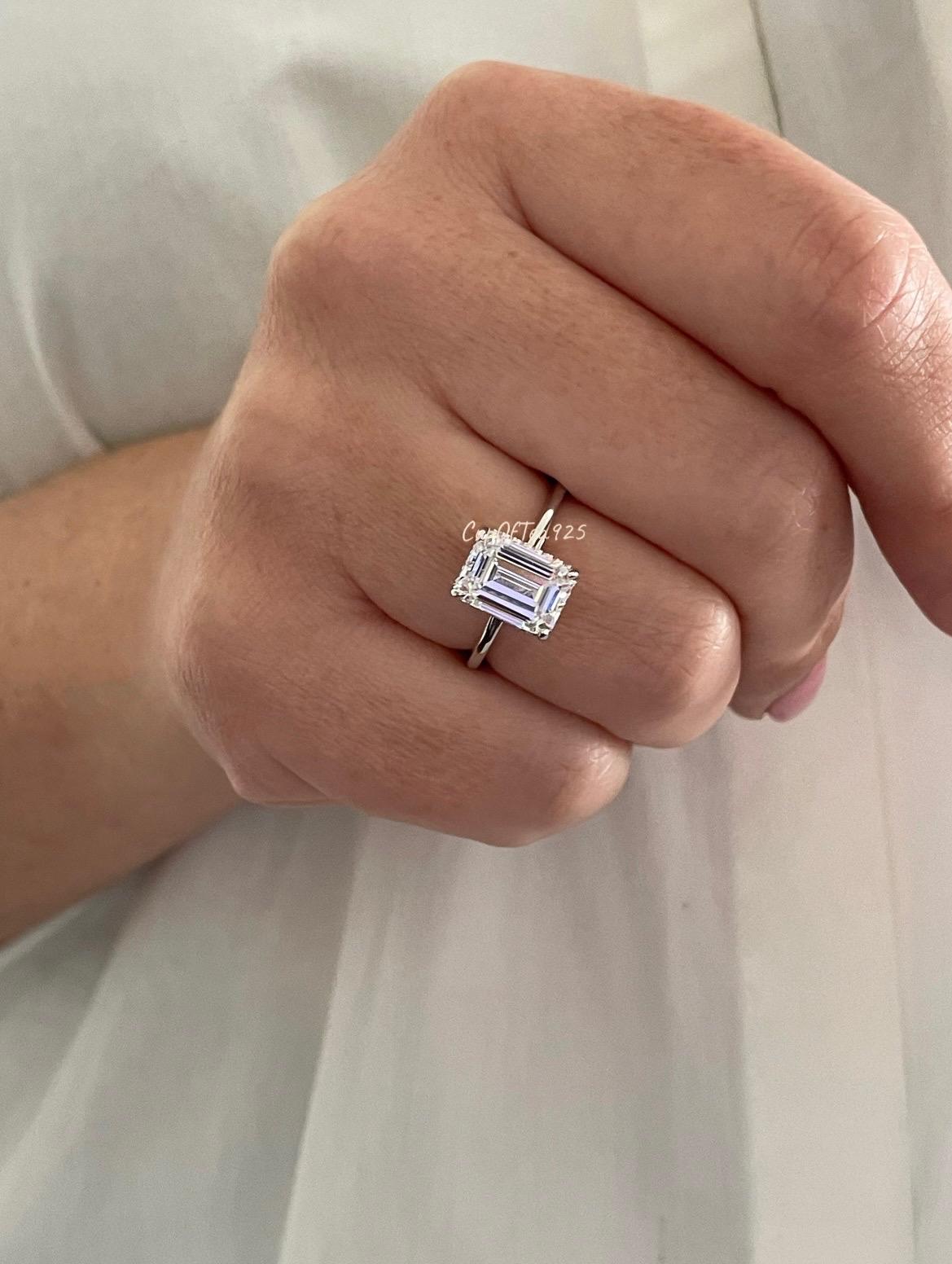 Sterling silver 925, 10K, 14K, 18K Gold 3CT Emerald Cut Engagement Ring with Moissanite, moissanite engagement ring