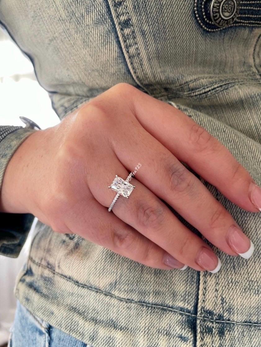 14K, 18K gold engagement ring with 2.2CT radiant cut moissanite and hidden halo, moissanite engagement ring