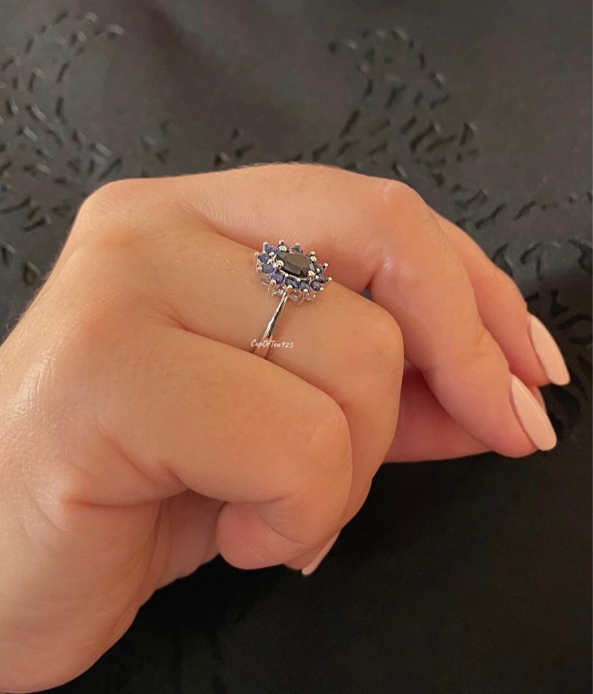 Blue Sapphire ring. Sterling Silver 925 Ring with 0.94CT Natural Diffused Blue Sapphire, promise ring, gift for her