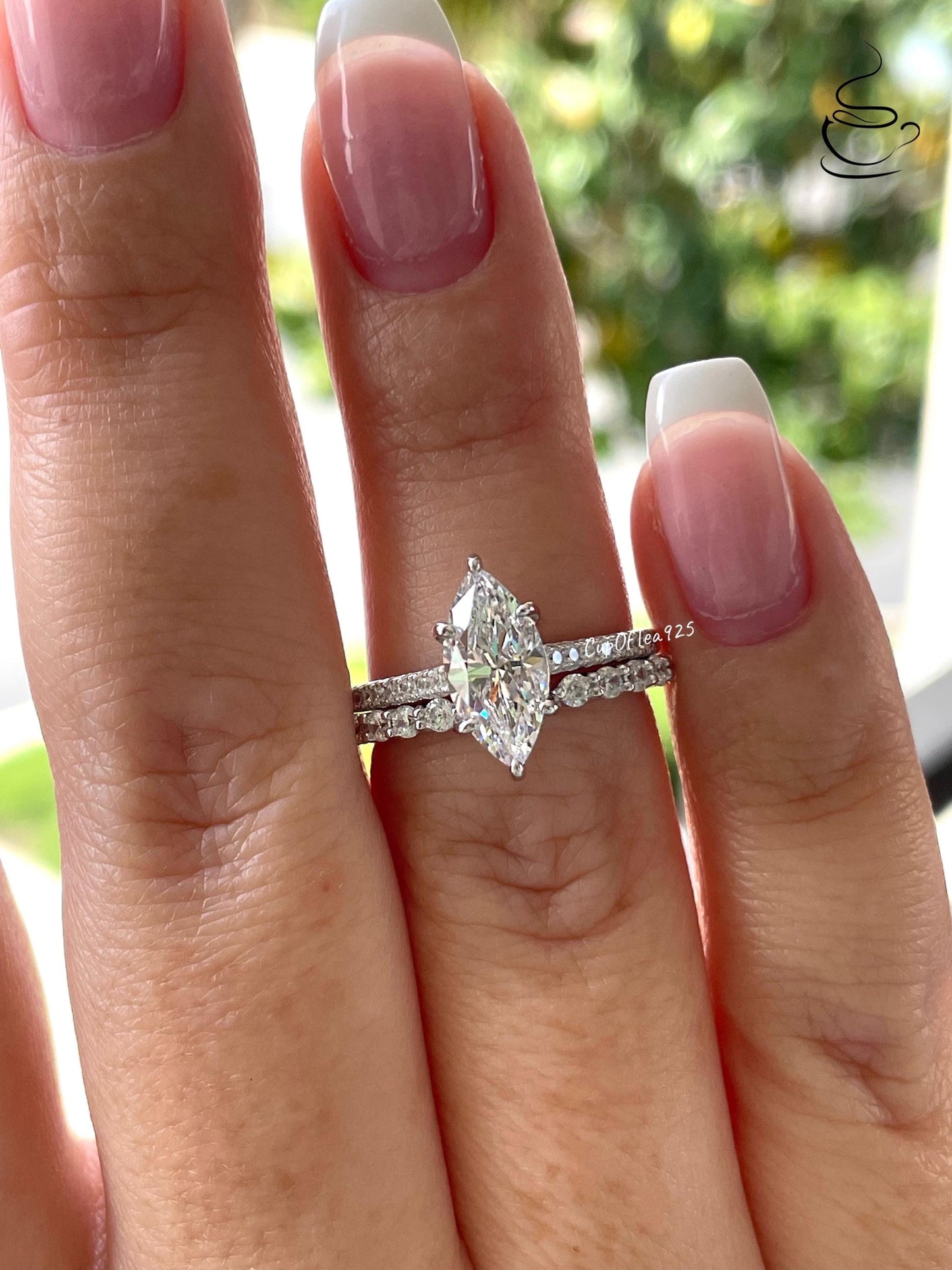 Yellow gold, rose gold over sterling silver 925, silver 925 1.5 carat marquise cut engagement ring set , bridal set with marquise ring