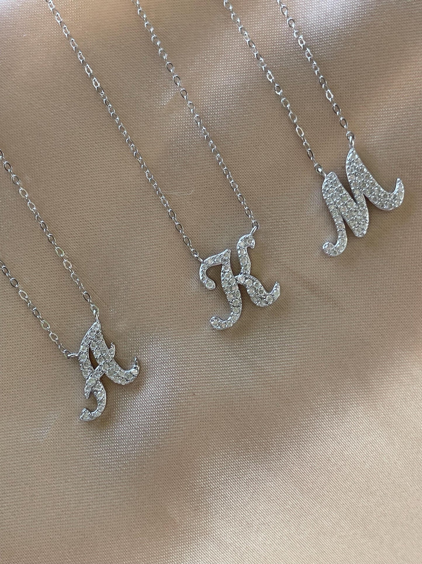 Personalized Moissanite Sterling Silver 925 Initial Necklace, Moissanite Pendant, Letter Necklace