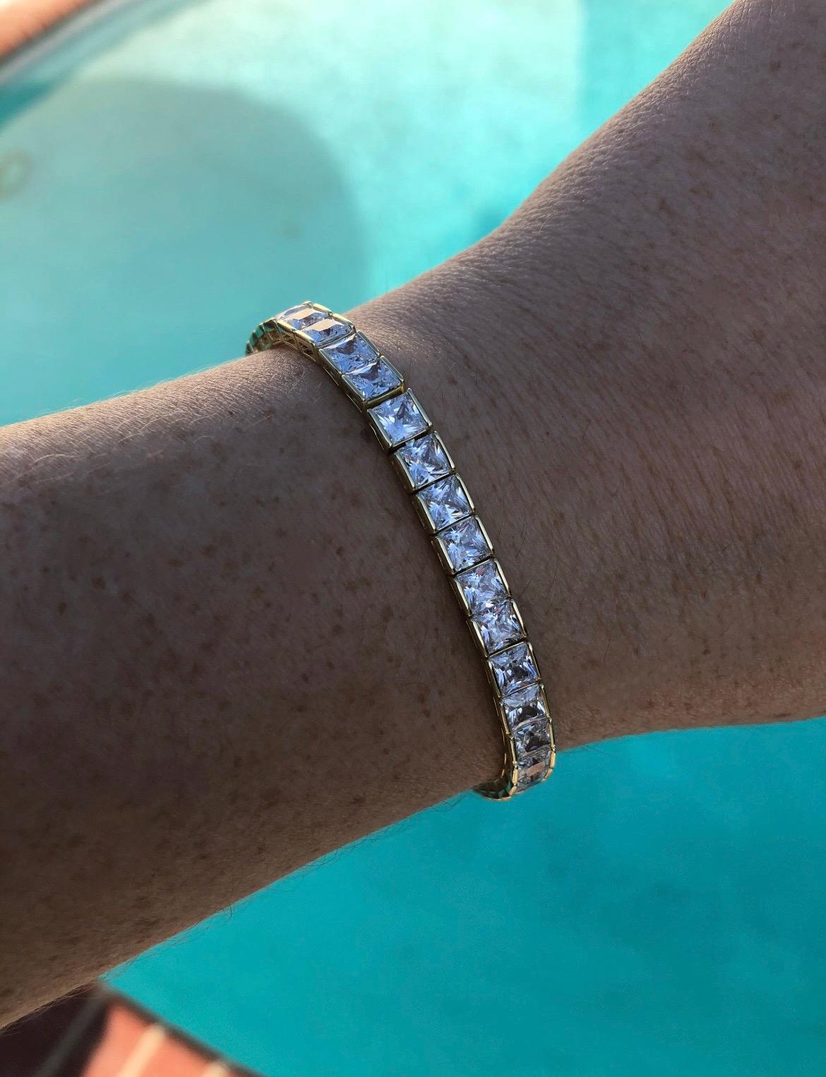 18K Yellow Gold Vermeil Tennis Bracelet with the Finest princess cut 5A CZ Diamonds
