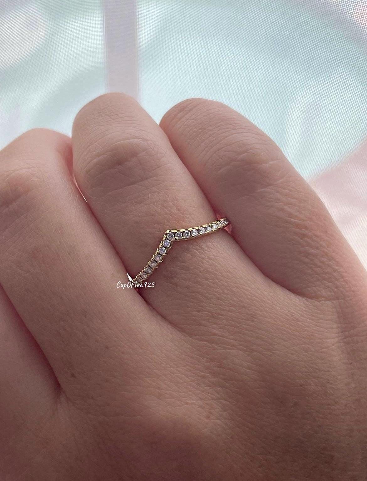 Moissanite Chevron Ring: Yellow Gold Vermeil Sterling Silver Stacking Ring