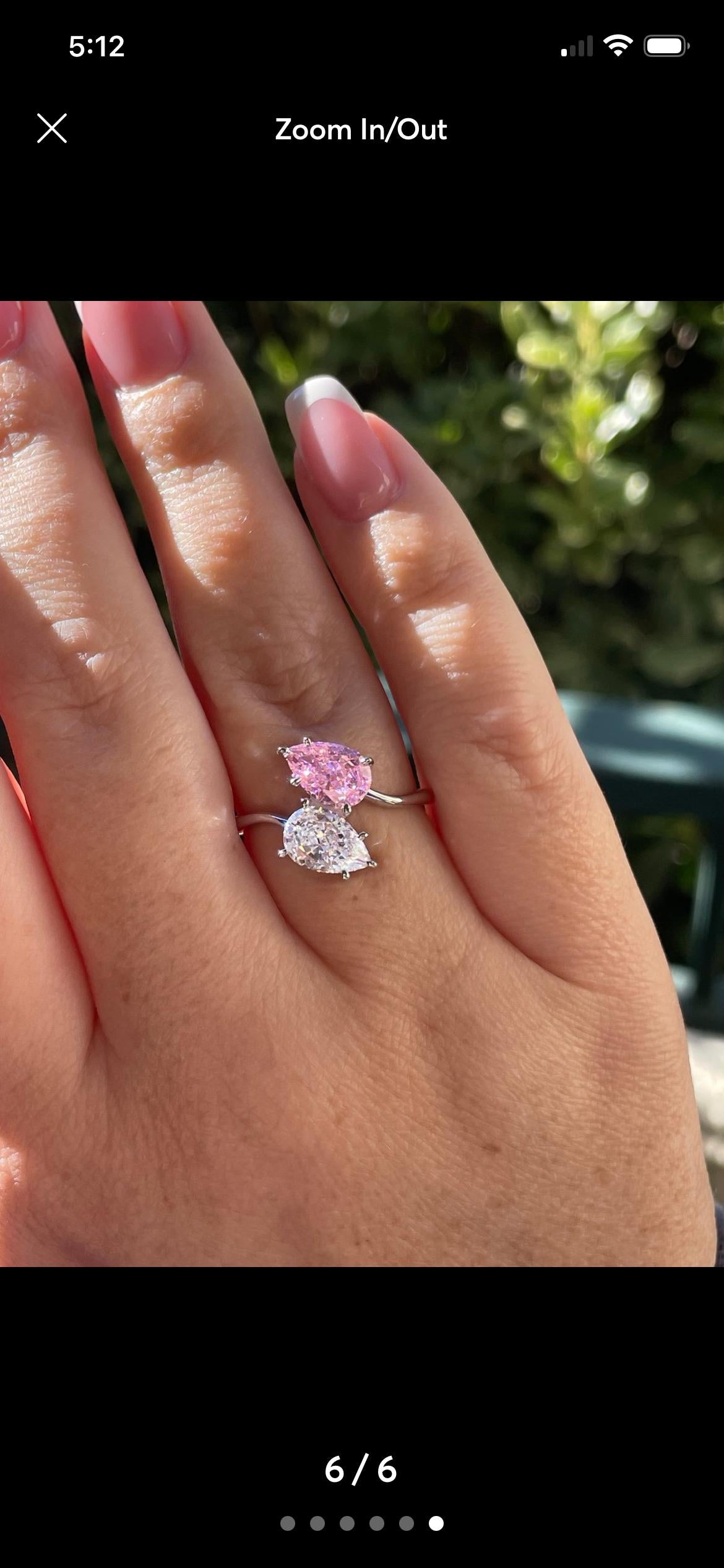 Crushed Ice double pear cut fancy pink Toi et Moi engagement Ring in Sterling silver 925, Pink stone ring, gift for her