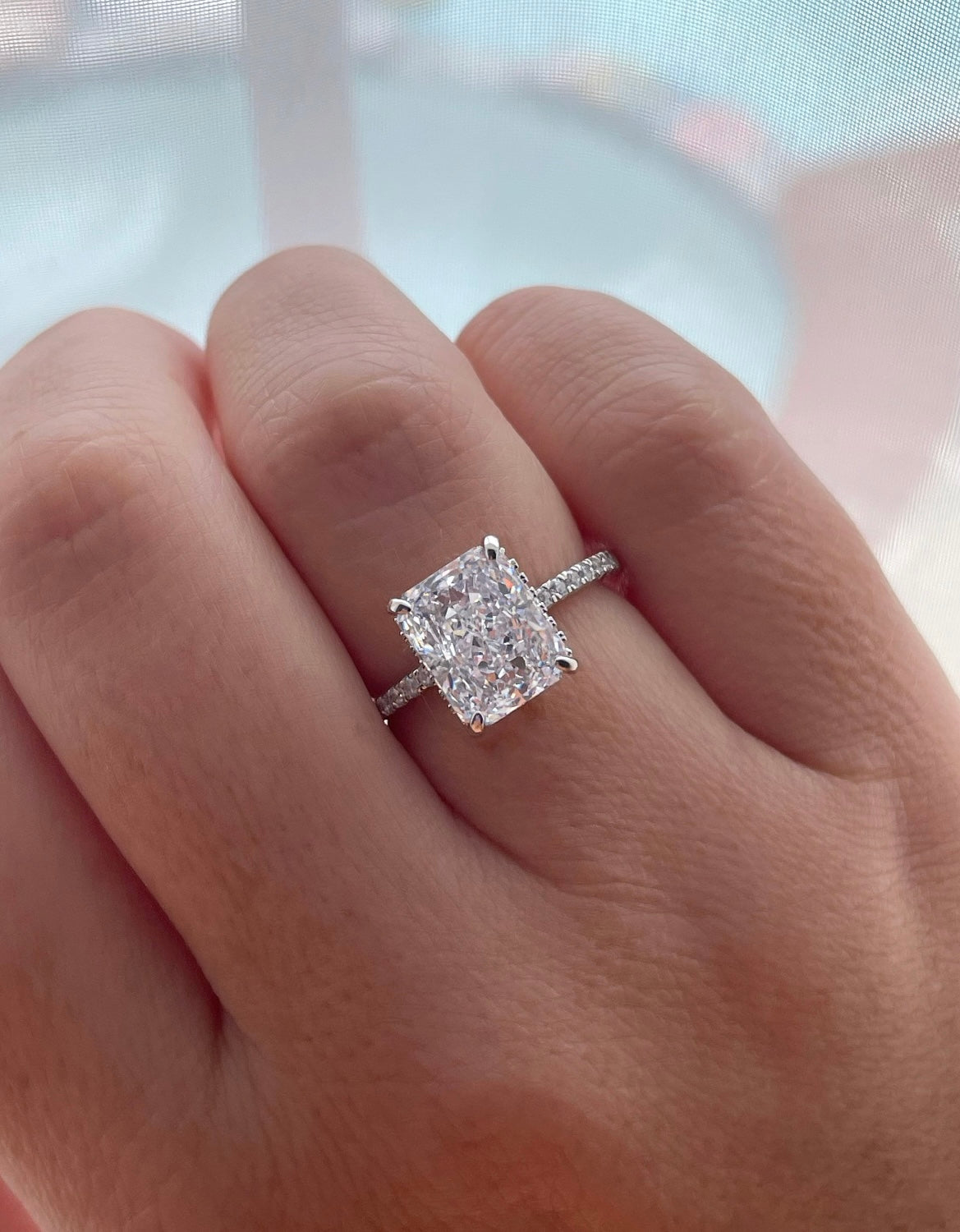 Sterling Silver 925 engagement ring with 3.3CT crushed ice radiant cut simulated diamond