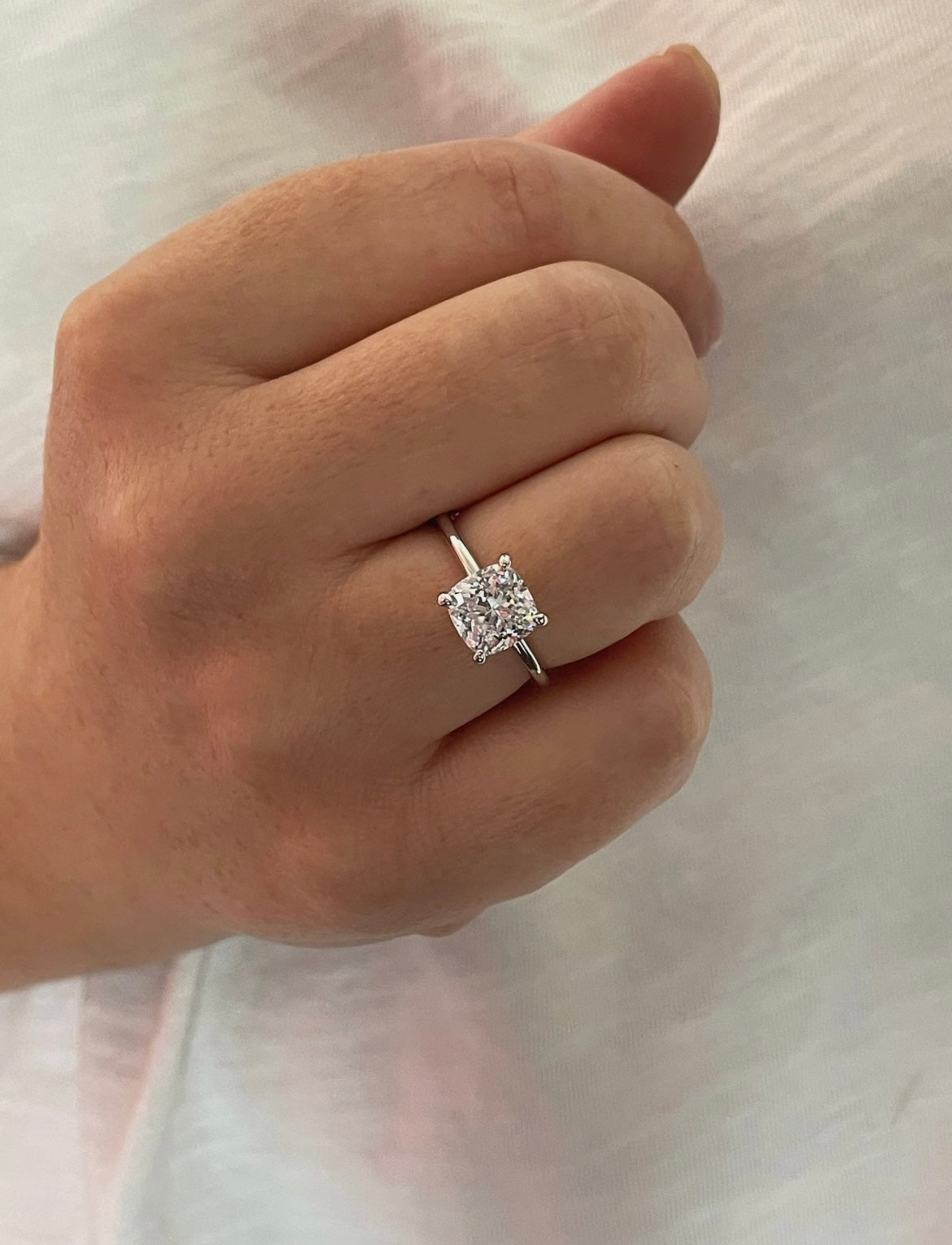 The Layla. 3CT cushion cut Solitare with 6A CZ simulated diamond in sterling silver 925