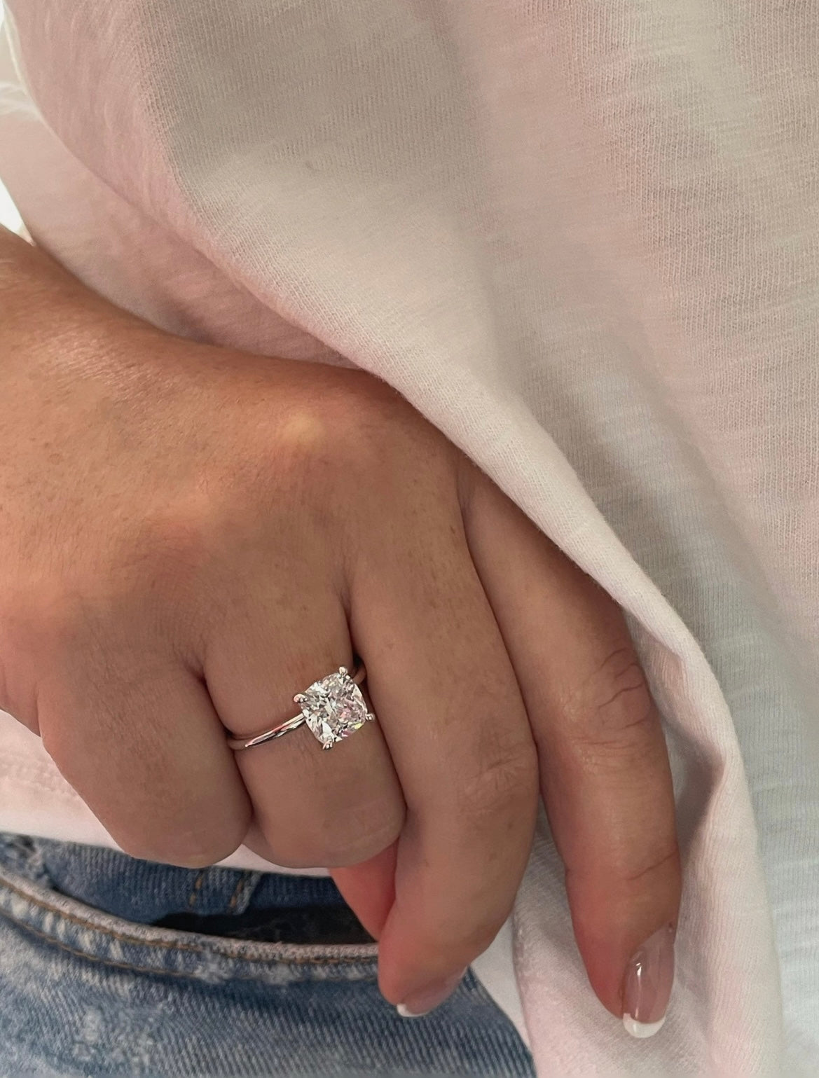 The Layla. 3CT cushion cut Solitare with 6A CZ simulated diamond in sterling silver 925