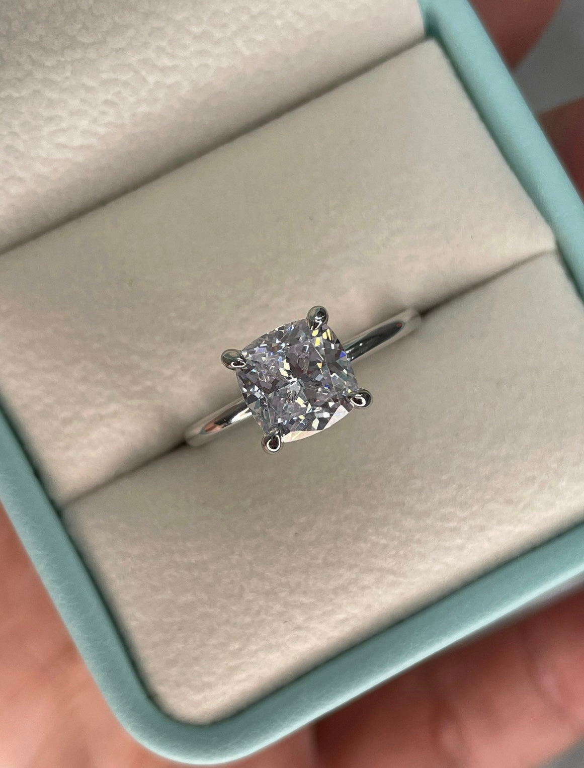 The Layla. 3CT cushion cut Solitare with 6A CZ simulated diamond in sterling silver 925