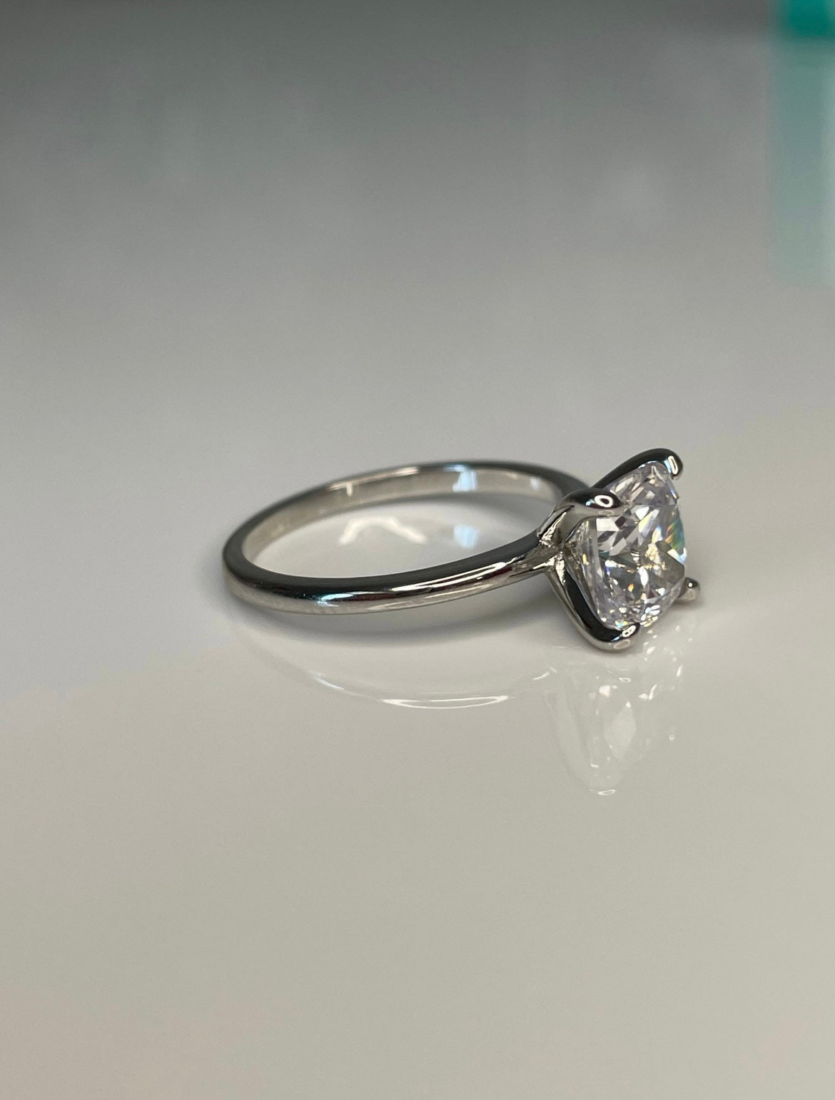The Layla. 3CT cushion cut Solitare with 6A CZ simulated diamond in sterling silver 925