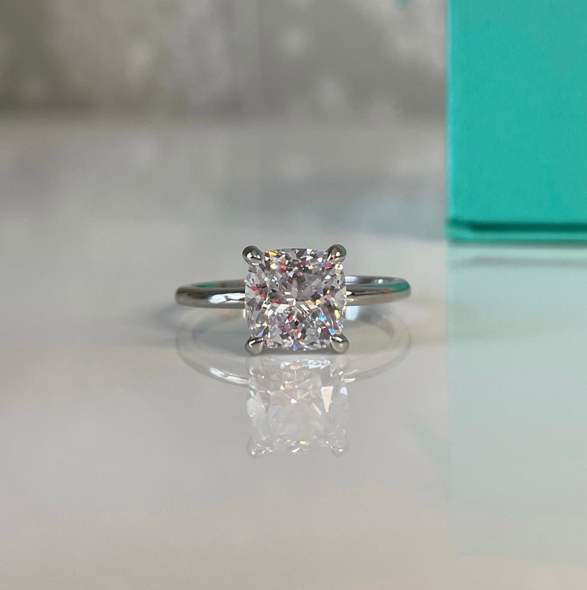 The Layla. 3CT cushion cut Solitare with 6A CZ simulated diamond in sterling silver 925