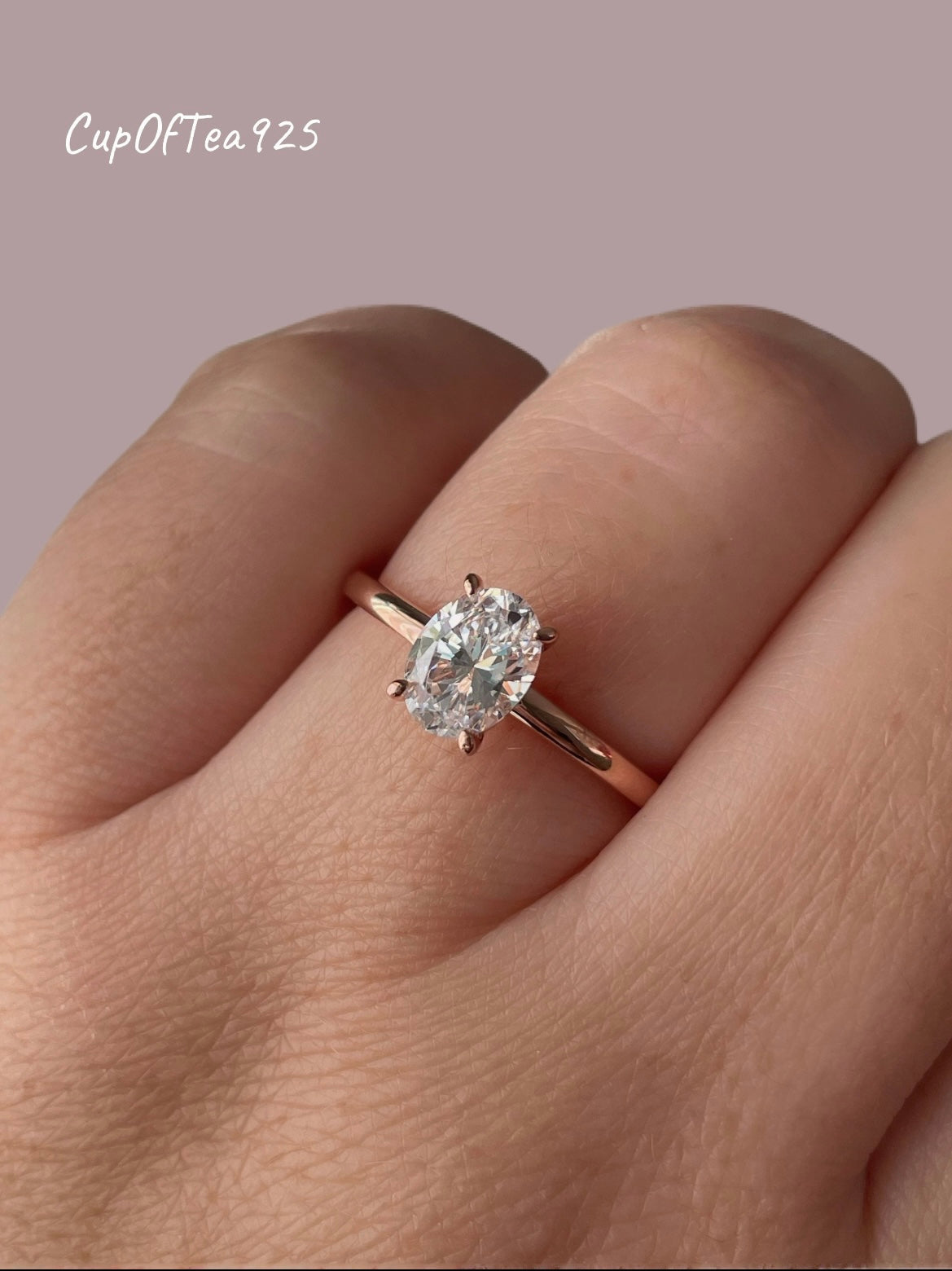 Rose Gold, yellow gold or white gold vermeil solitaire engagement ring with 1.5CT oval cut 6A CZ simulated diamond