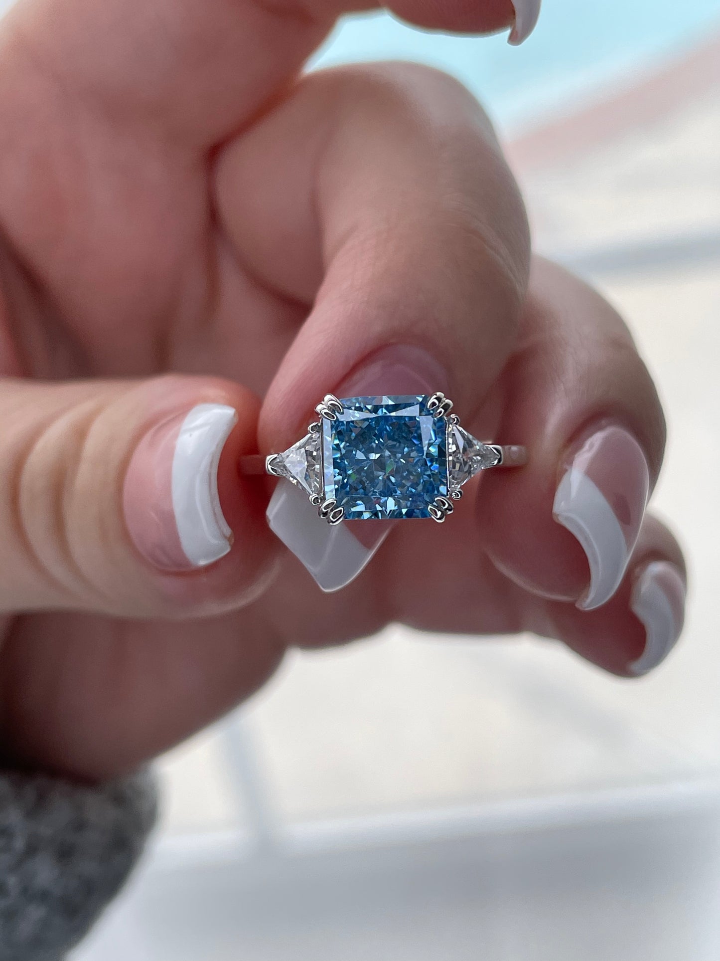 The Joy. Sterling Silver 925 ring with blue topaz crushed ice simulated diamond