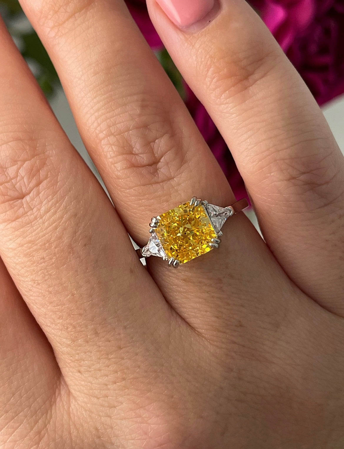 The Joy. Sterling Silver 925 ring with yellow canary crushed ice simulated diamond