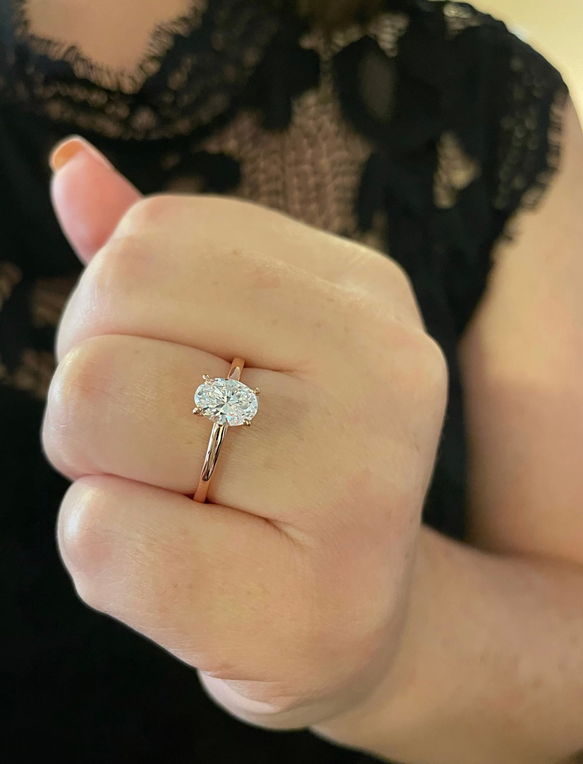 Rose Gold, yellow gold or white gold vermeil solitaire engagement ring with 1.5CT oval cut 6A CZ simulated diamond