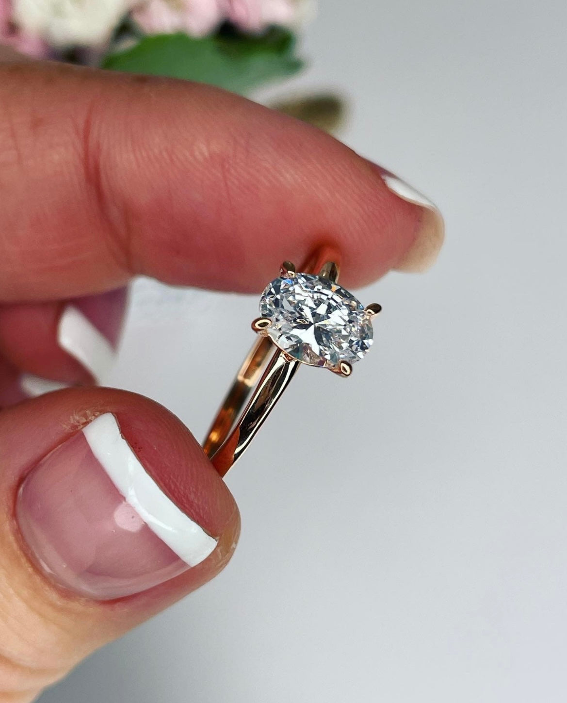 Rose Gold, yellow gold or white gold vermeil solitaire engagement ring with 1.5CT oval cut 6A CZ simulated diamond