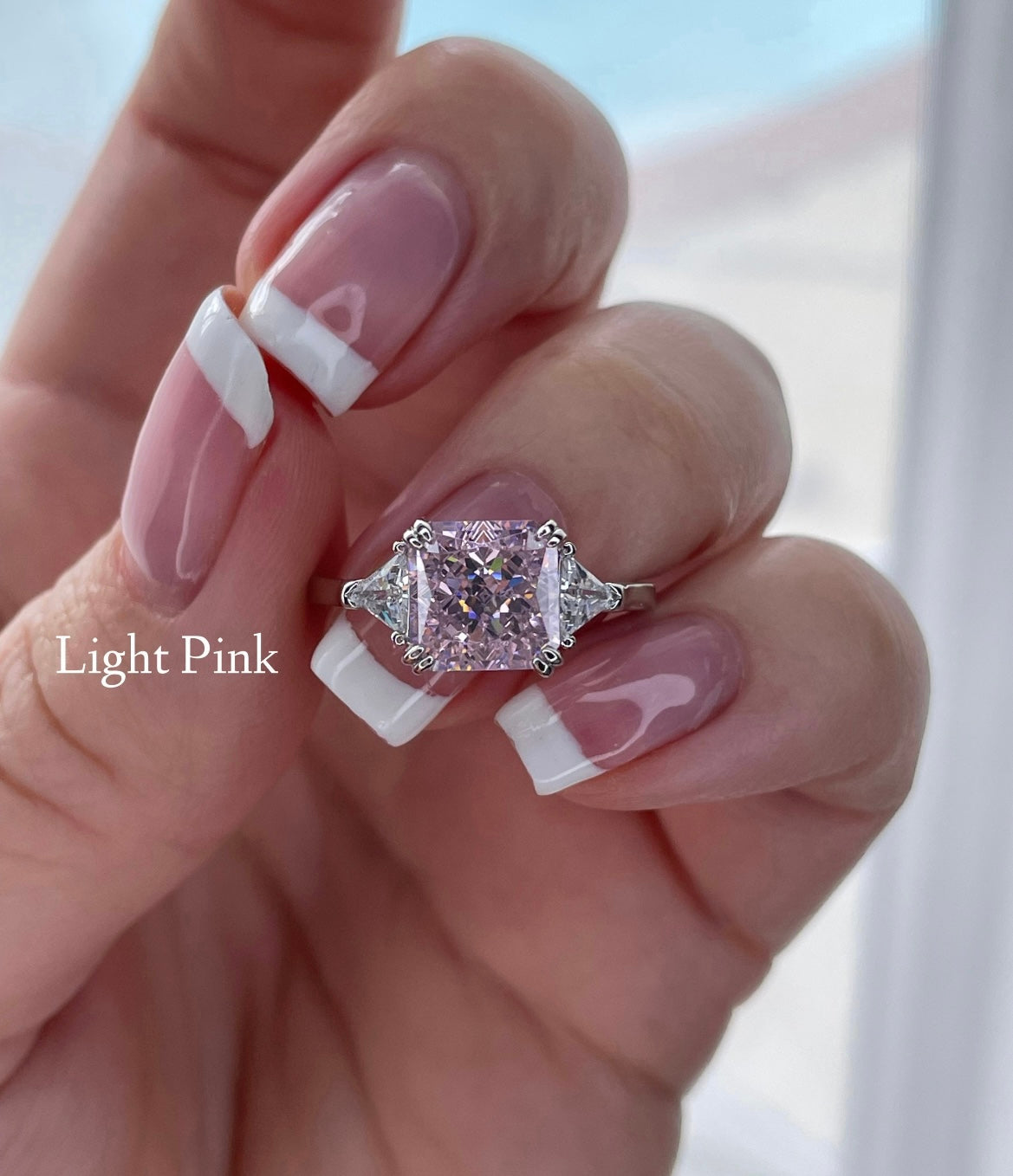 The Joy. Sterling Silver 925 ring with pink crushed ice simulated diamond