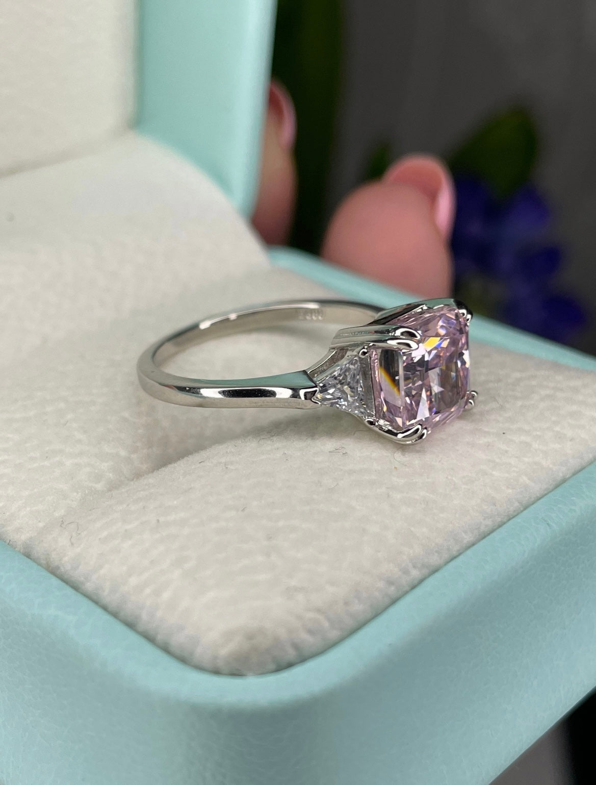 The Joy. Sterling Silver 925 ring with pink crushed ice simulated diamond