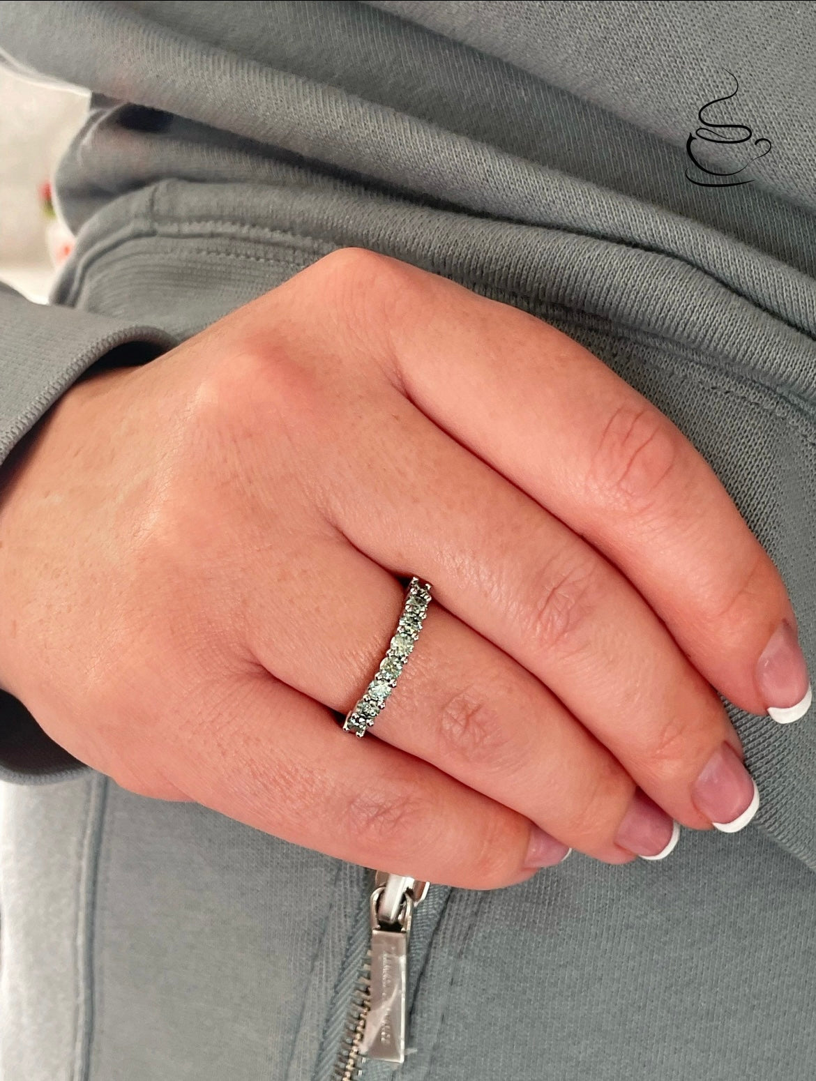 Green Moissanite. Sterling Silver 925 half eternity band with green Moissanite