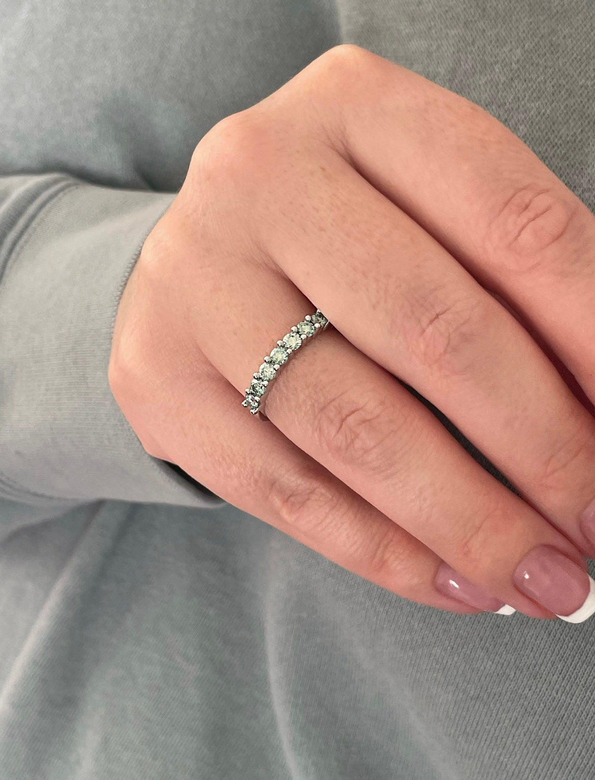 Green Moissanite. Sterling Silver 925 half eternity band with green Moissanite