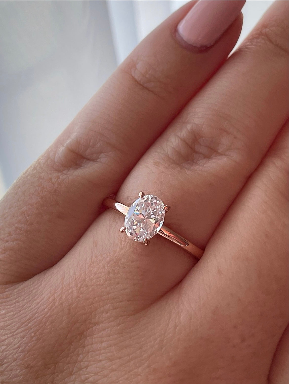 Rose Gold, yellow gold or white gold vermeil solitaire engagement ring with 1.5CT oval cut 6A CZ simulated diamond