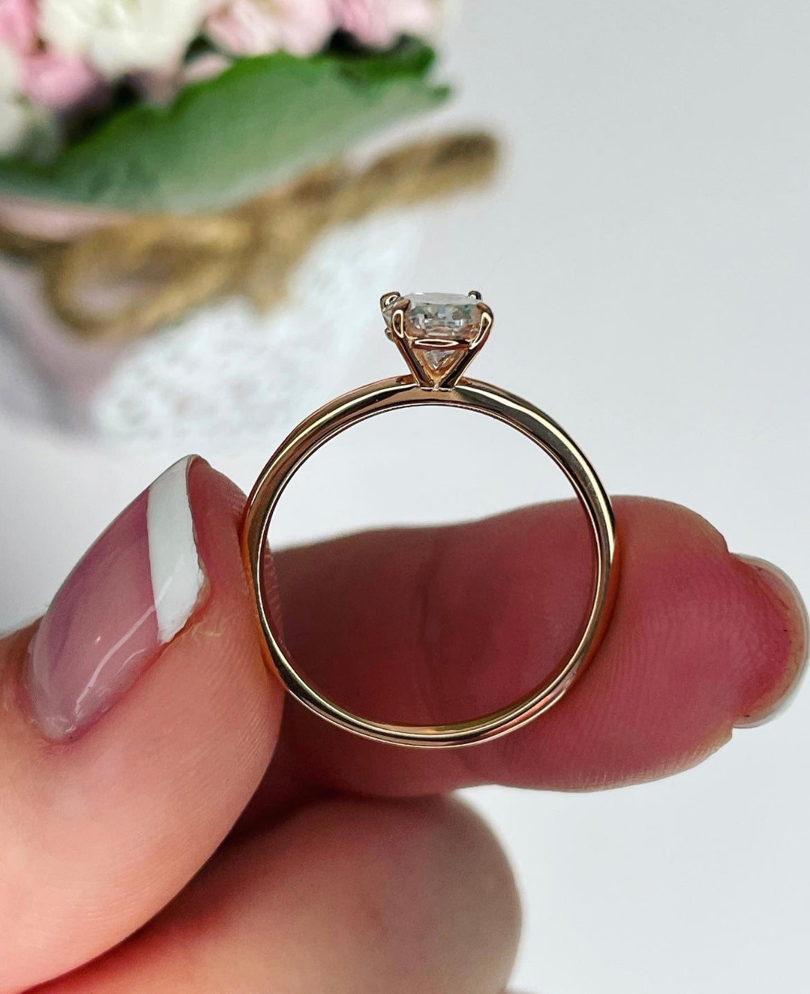Rose Gold, yellow gold or white gold vermeil solitaire engagement ring with 1.5CT oval cut 6A CZ simulated diamond