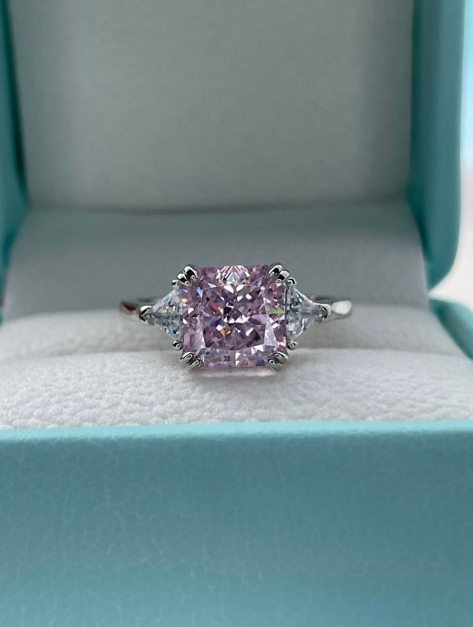 The Joy. Sterling Silver 925 ring with pink crushed ice simulated diamond