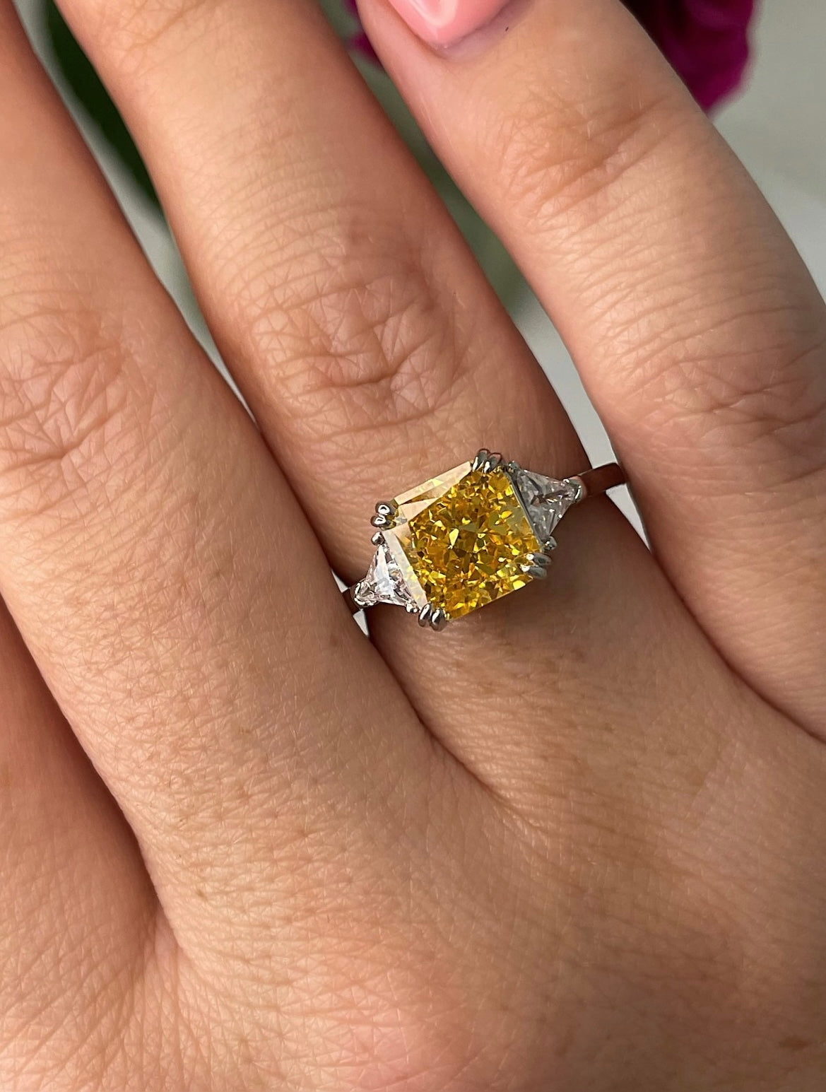 The Joy. Sterling Silver 925 ring with yellow canary crushed ice simulated diamond