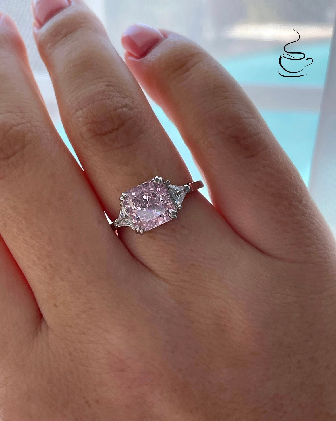 The Joy. Sterling Silver 925 ring with pink crushed ice simulated diamond