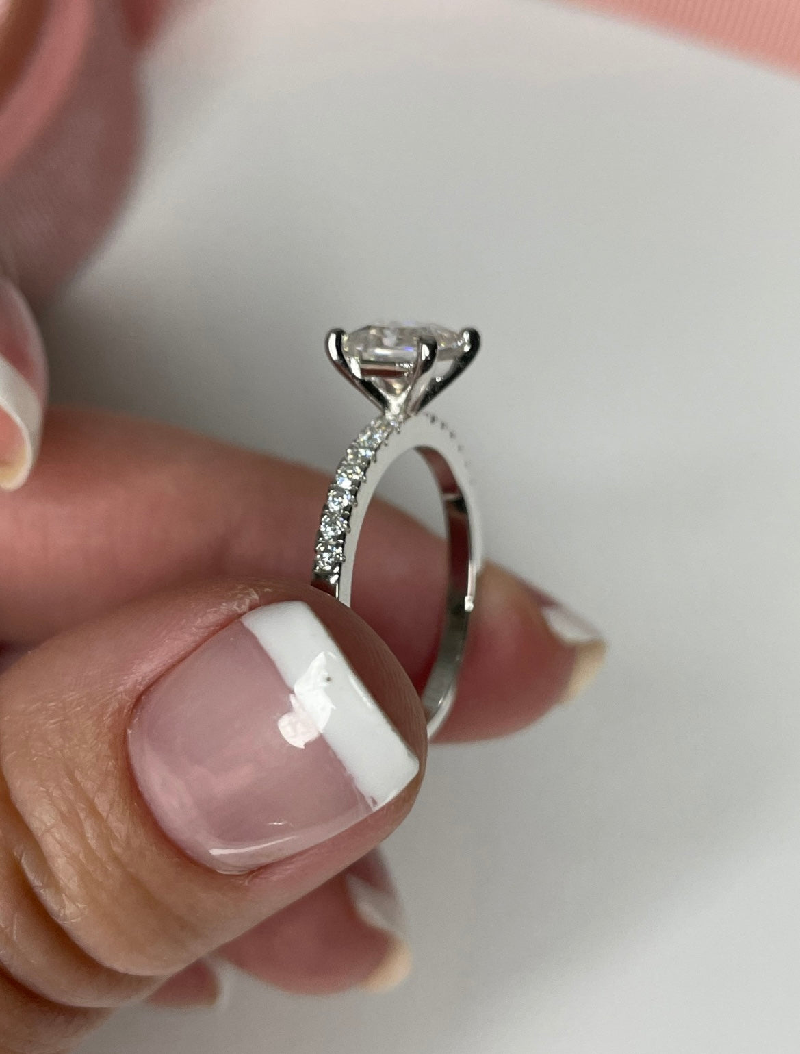 Moissanite. 1.89CTTW Sterling Silver 925 engagement ring with 1.2CT crispy clear princes cut moissanite
