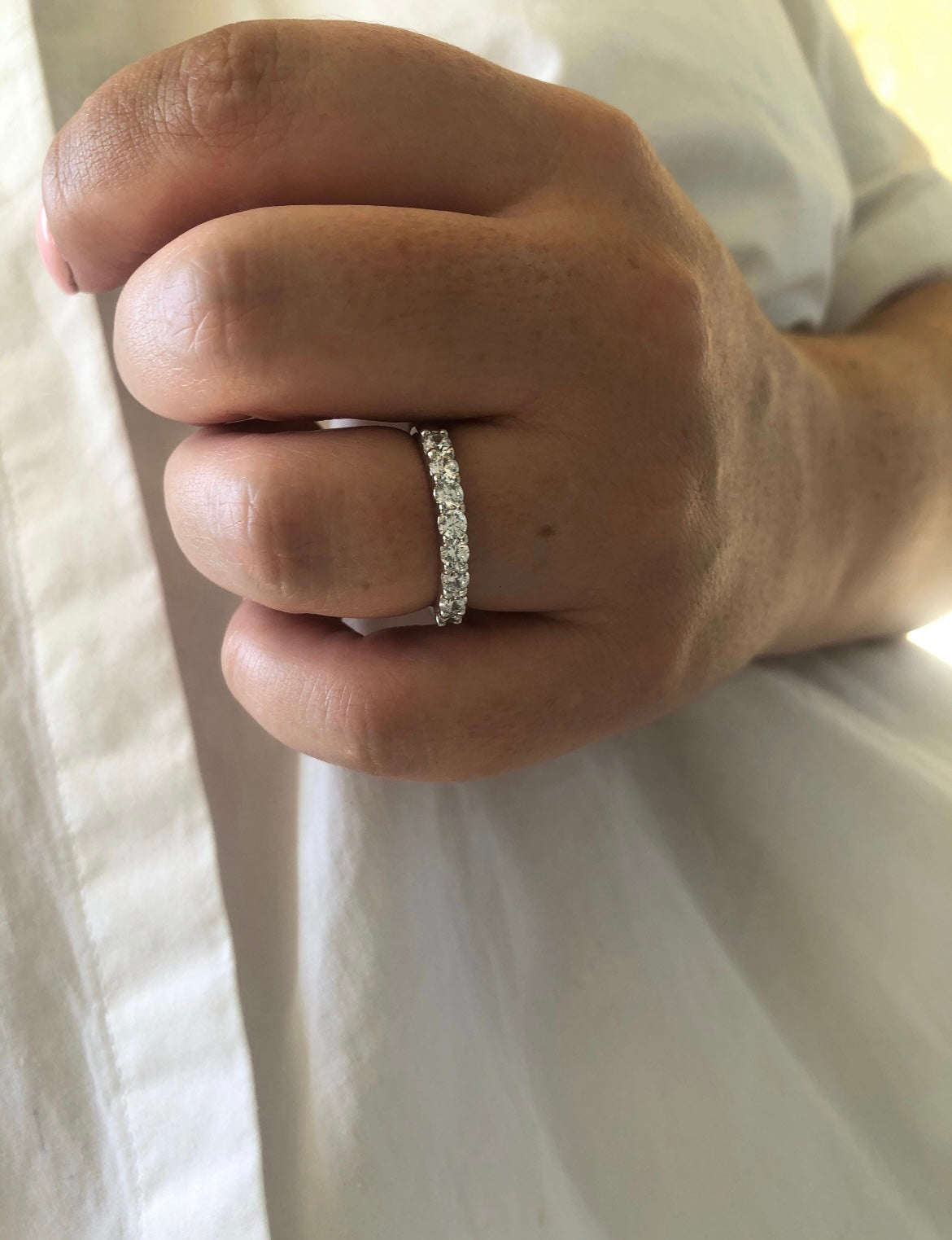 Moissanite. Sterling Silver 925 half eternity band with crispy clear moissanite