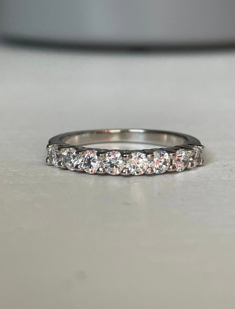 Moissanite. Sterling Silver 925 half eternity band with crispy clear moissanite