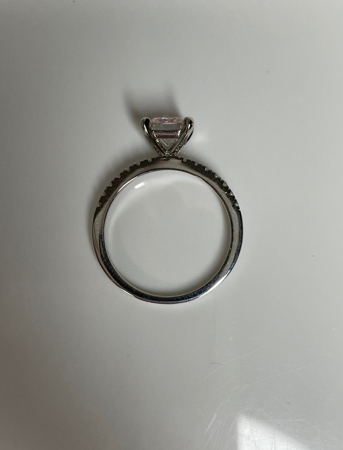 Moissanite. 1.89CTTW Sterling Silver 925 engagement ring with 1.2CT crispy clear princes cut moissanite
