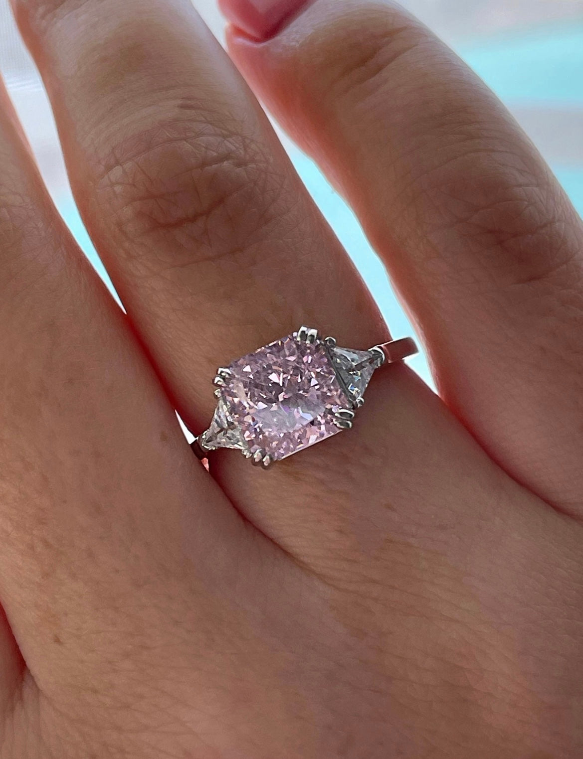 The Joy. Sterling Silver 925 ring with pink crushed ice simulated diamond