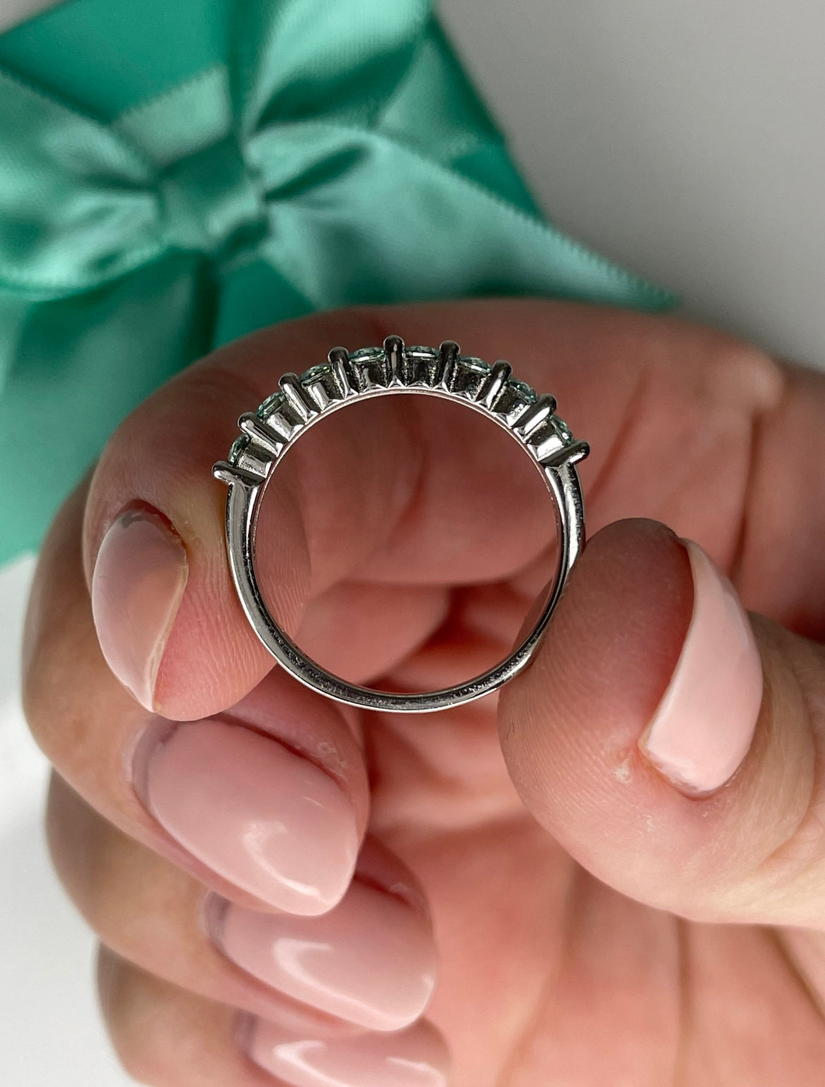 Green Moissanite. Sterling Silver 925 half eternity band with green Moissanite